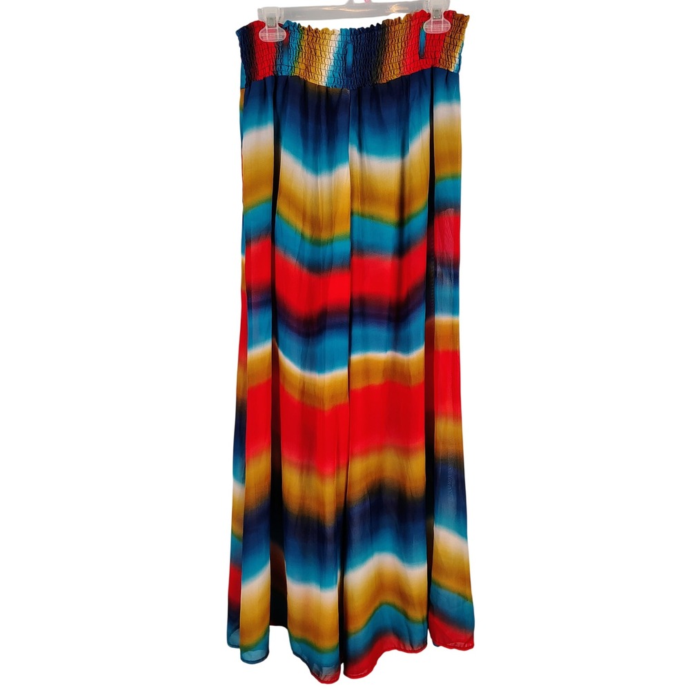 Truth NYC Womens L Wide Leg Palazzo Pants Multicolor Ombre Boho Festival Chiffon